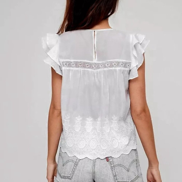Aritzia Sunday Best Caddie Blouse Ruffled Embroidered Top White Size XS - Picture 2 of 9
